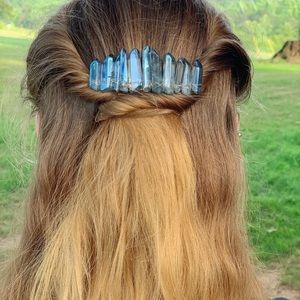 Blue Aura Quartz Crystal Hair Barrette